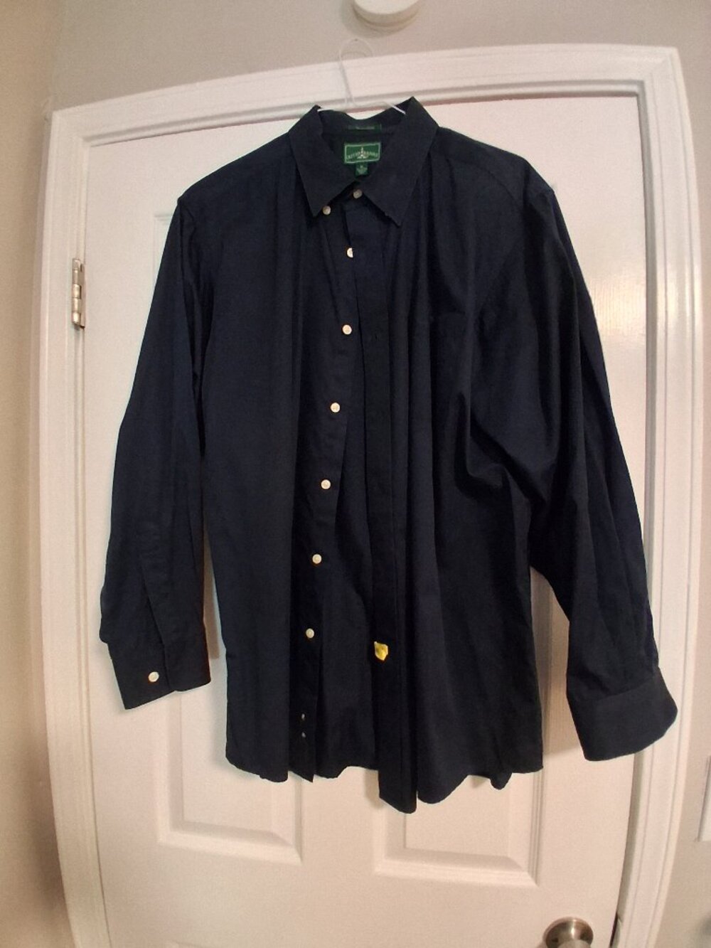Men's Outer Banks LS button-down shirt, size XL, dark blue.